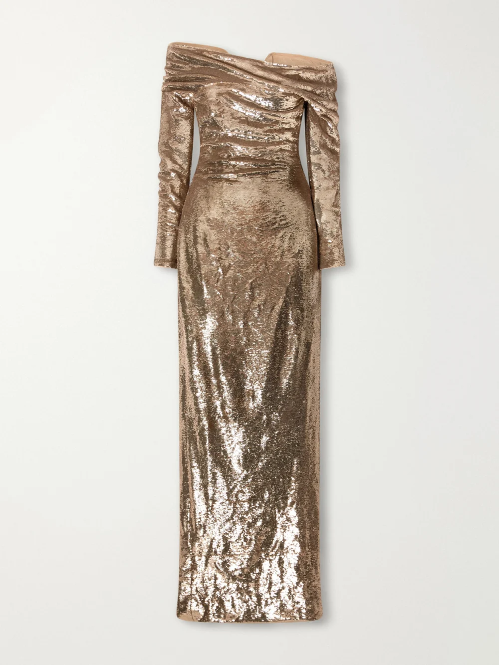 Marmar Halim Off-the-shoulder Sequin-embellished Crepe Gown in gold
