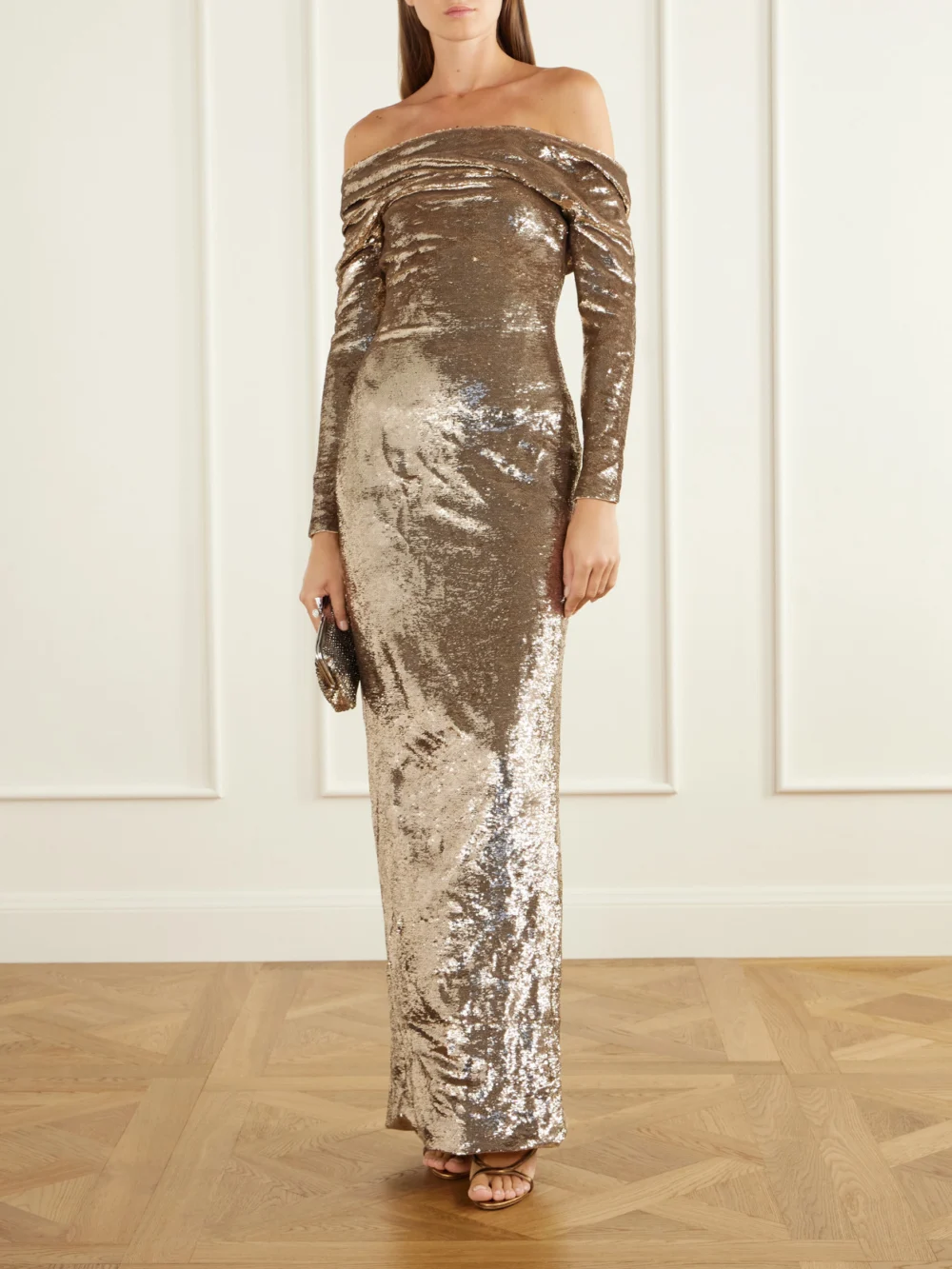 Marmar Halim Off-the-shoulder Sequin-embellished Crepe Gown, worn by a model