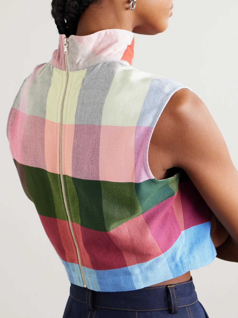 Back view of the Marrakshi Life Checked Cotton-blend Turtleneck Top