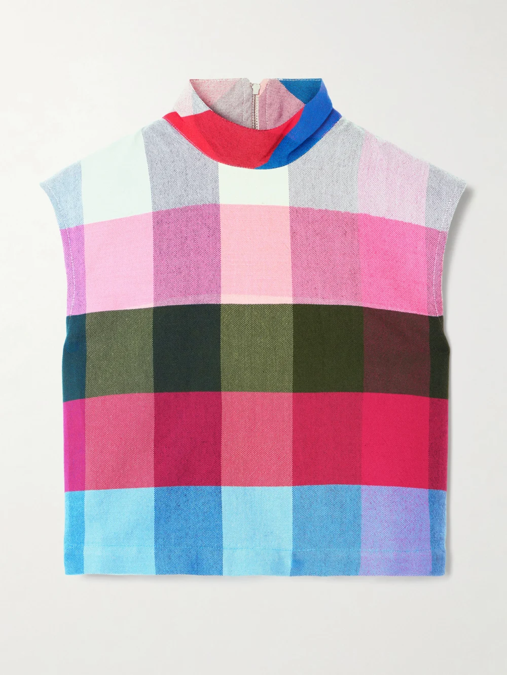Marrakshi Life Checked Cotton-blend Turtleneck Top in multi