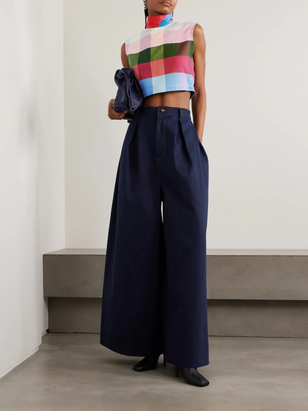 Marrakshi Life Checked Cotton-blend Turtleneck Top, worn by a model