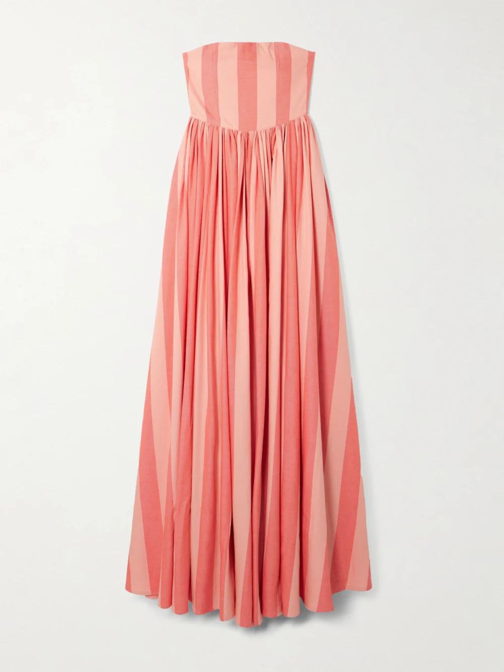 Marrakshi Life Strapless Gathered Striped Cotton Maxi Dress in pink