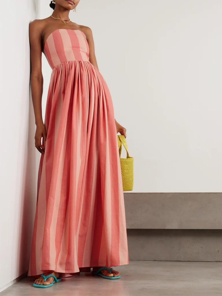 Marrakshi Life Strapless Gathered Striped Cotton Maxi Dress