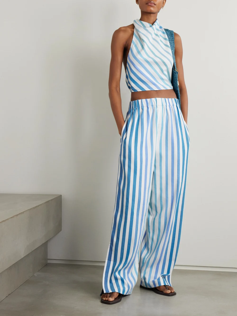 Marrakshi Life Striped Cotton-blend Halterneck Top, worn by a model