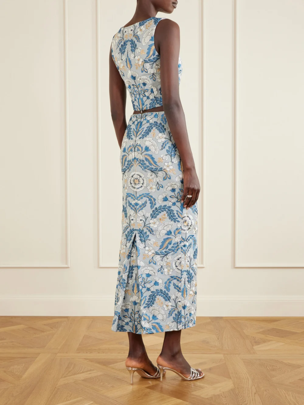 Back view of the Marta Ferri Embroidered Woven Midi Skirt