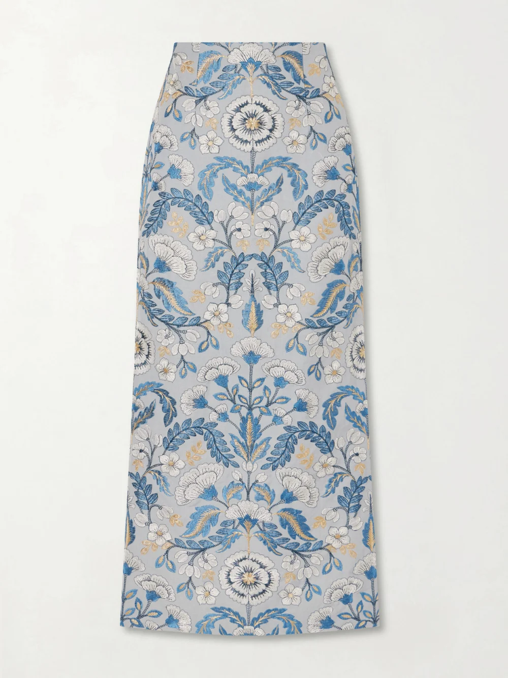 Marta Ferri Embroidered Woven Midi Skirt in sky blue