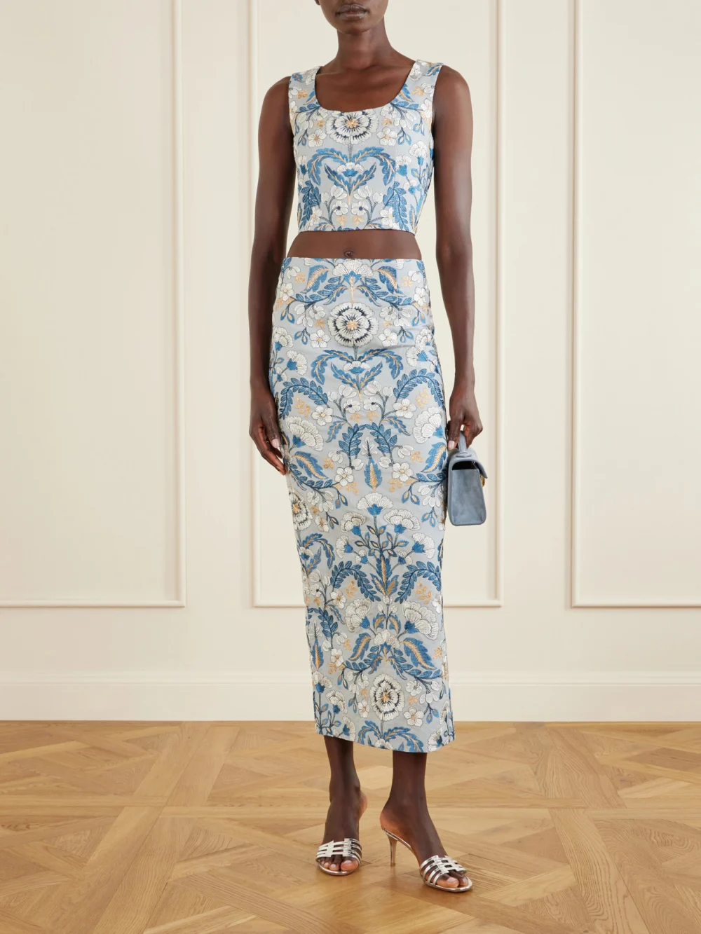 Marta Ferri Embroidered Woven Midi Skirt, worn by a model