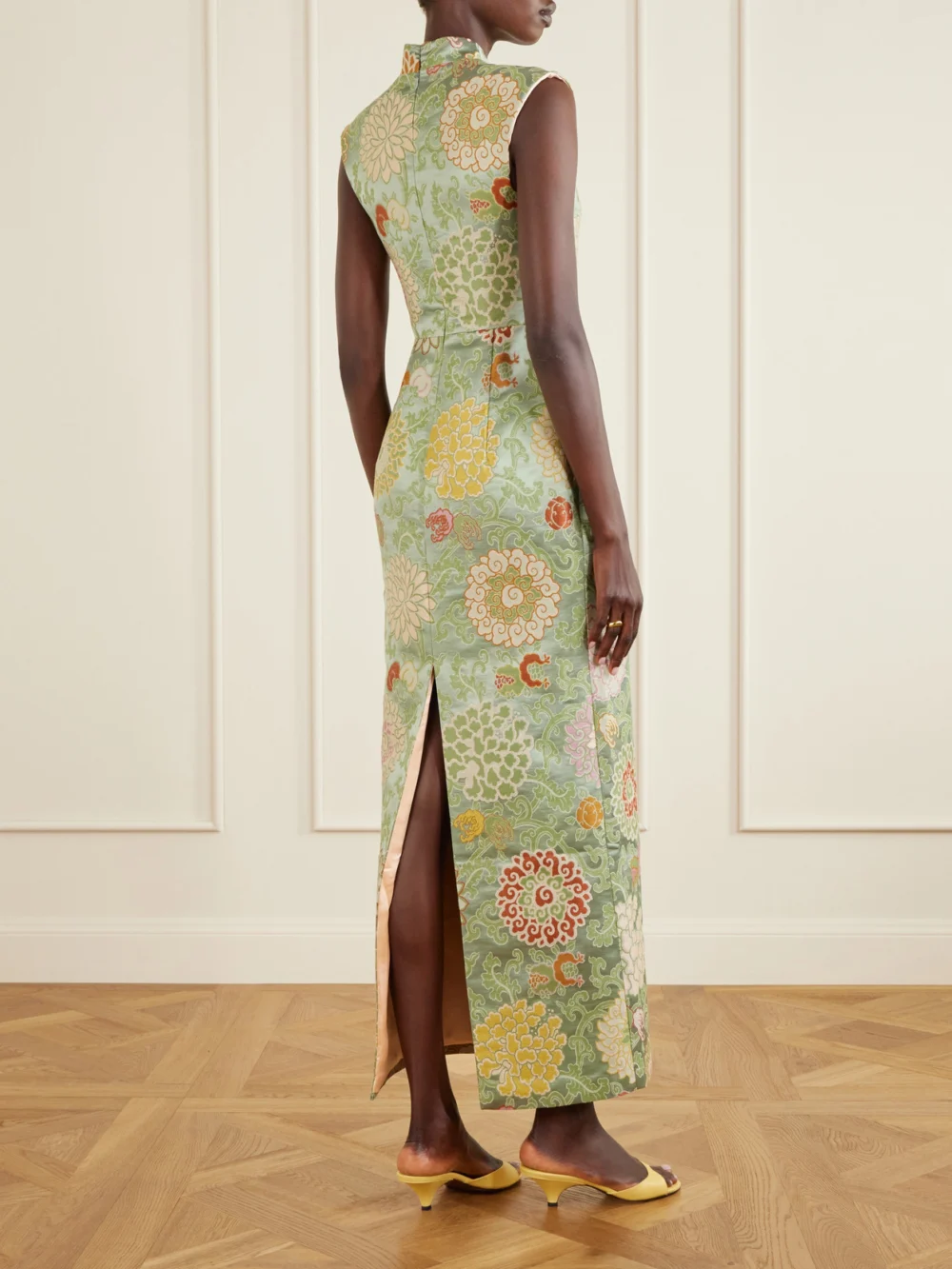 Back view of the Marta Ferri Praga Embroidered Woven Midi Dress