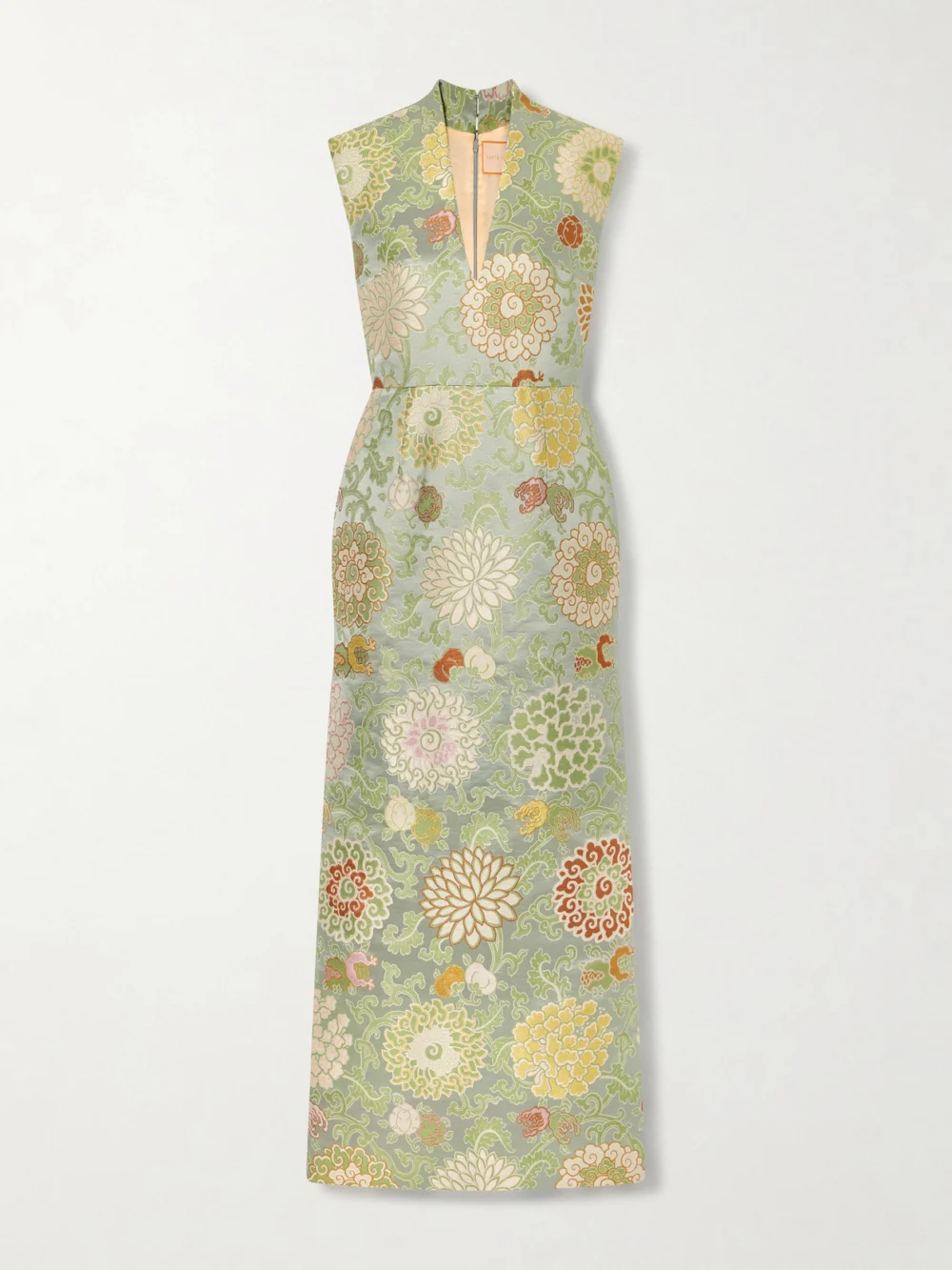 Marta Ferri Praga Embroidered Woven Midi Dress in lime green