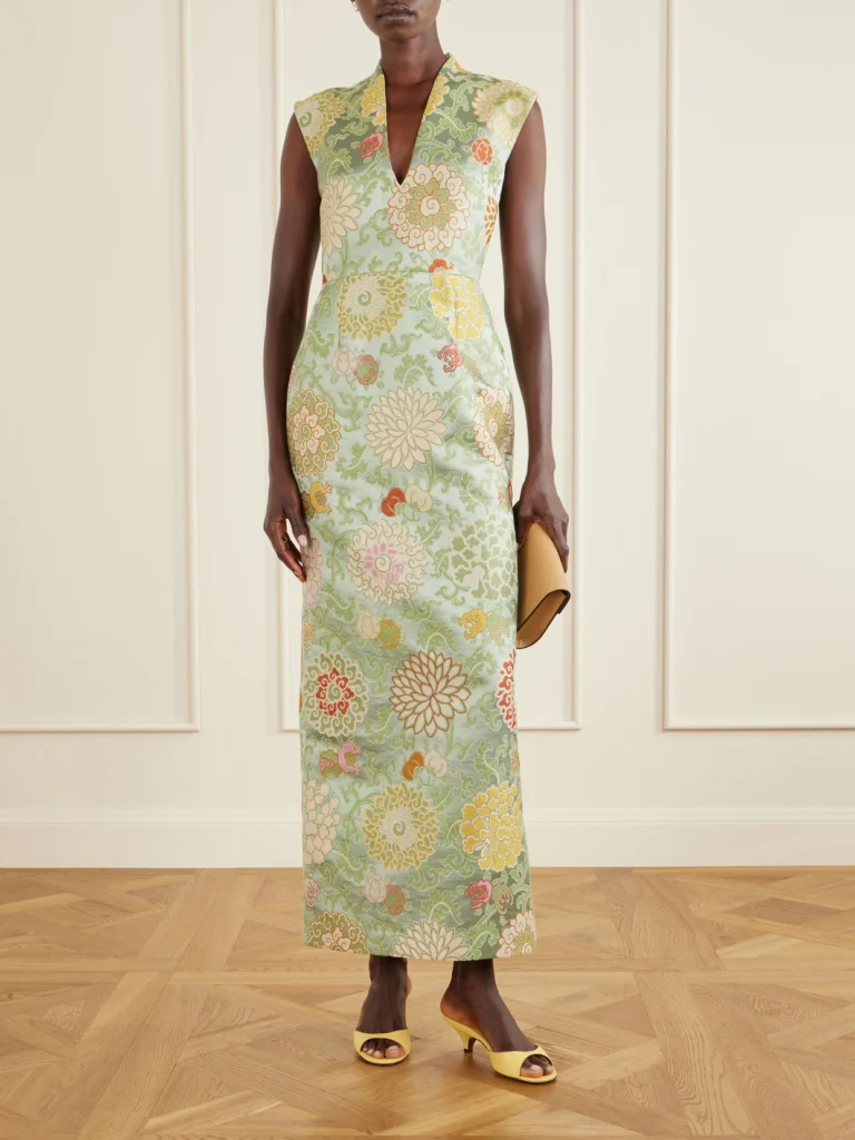 Marta Ferri Praga Embroidered Woven Midi Dress