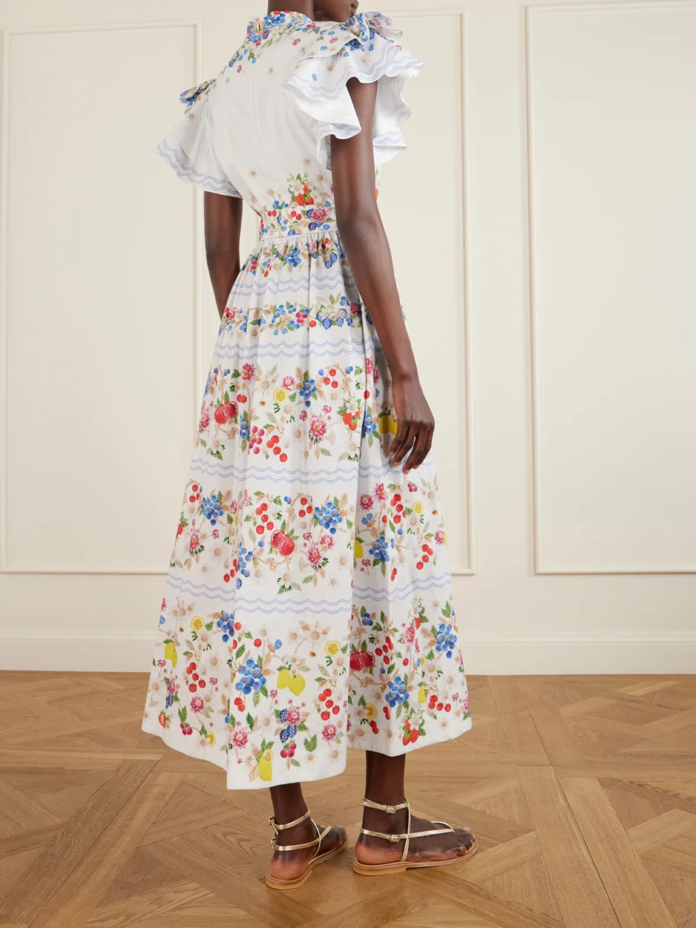 Back view of the Mary Katrantzou Belted Floral-print Cotton-blend Midi Dress