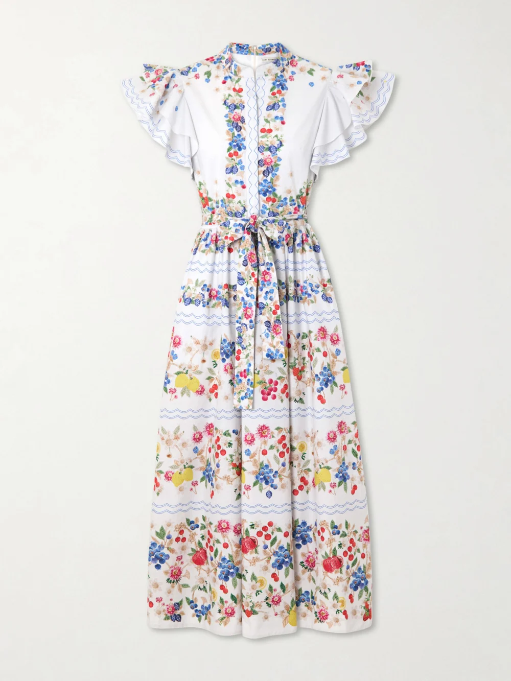 Mary Katrantzou Belted Floral-print Cotton-blend Midi Dress in multi