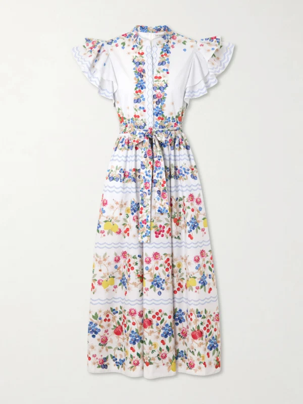 Mary Katrantzou Belted Floral-print Cotton-blend Midi Dress