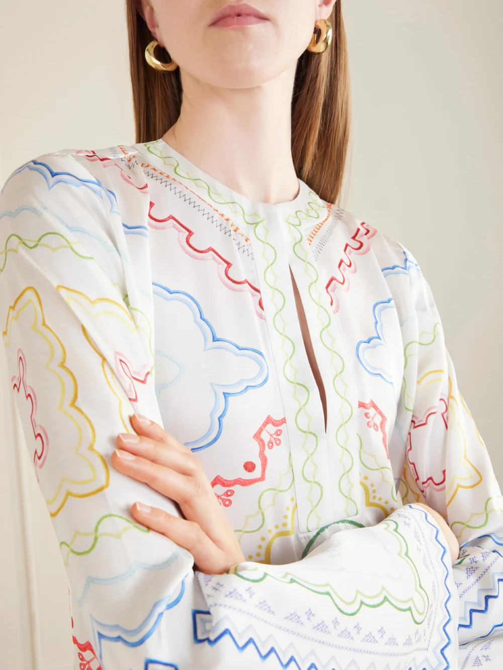 Close-up detail of the Mary Katrantzou Collins Printed Woven Cover-up