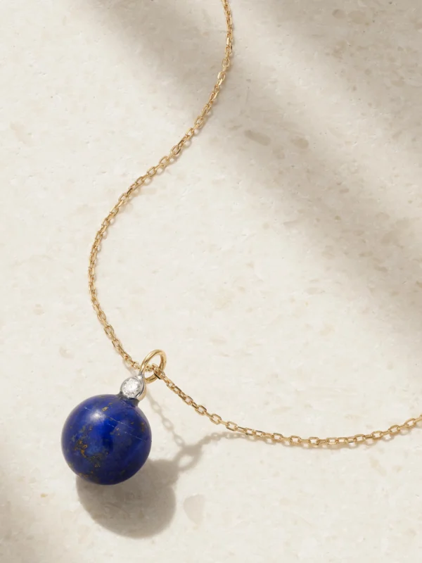 Mateo 14-karat Gold, Lapis Lazuli and Diamond Necklace