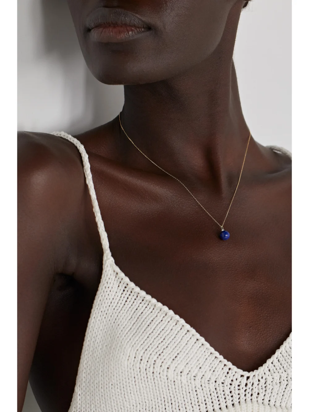 Mateo 14-karat Gold, Lapis Lazuli and Diamond Necklace, styled view