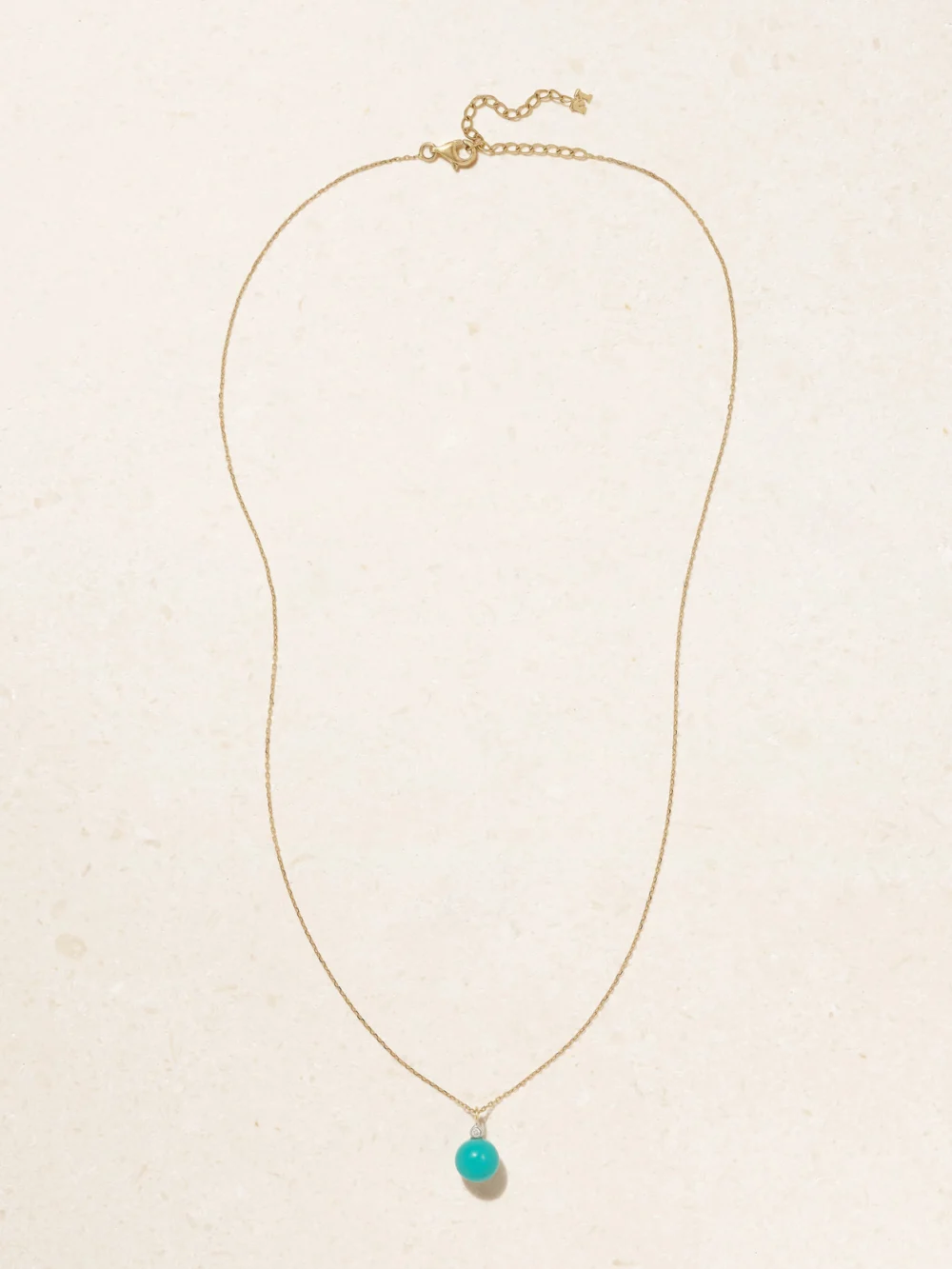 Close-up detail of the Mateo 14-karat Gold, Turquoise and Diamond Necklace