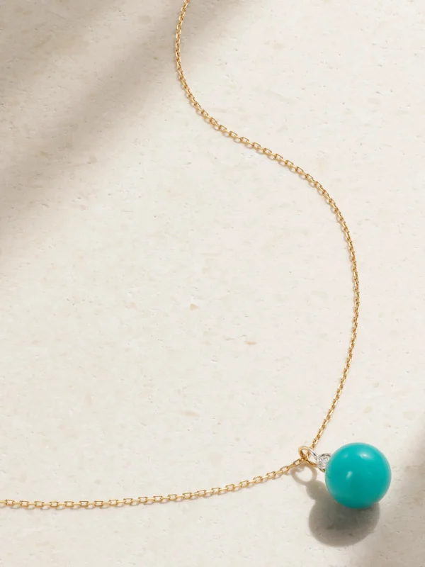 Mateo 14-karat Gold, Turquoise and Diamond Necklace
