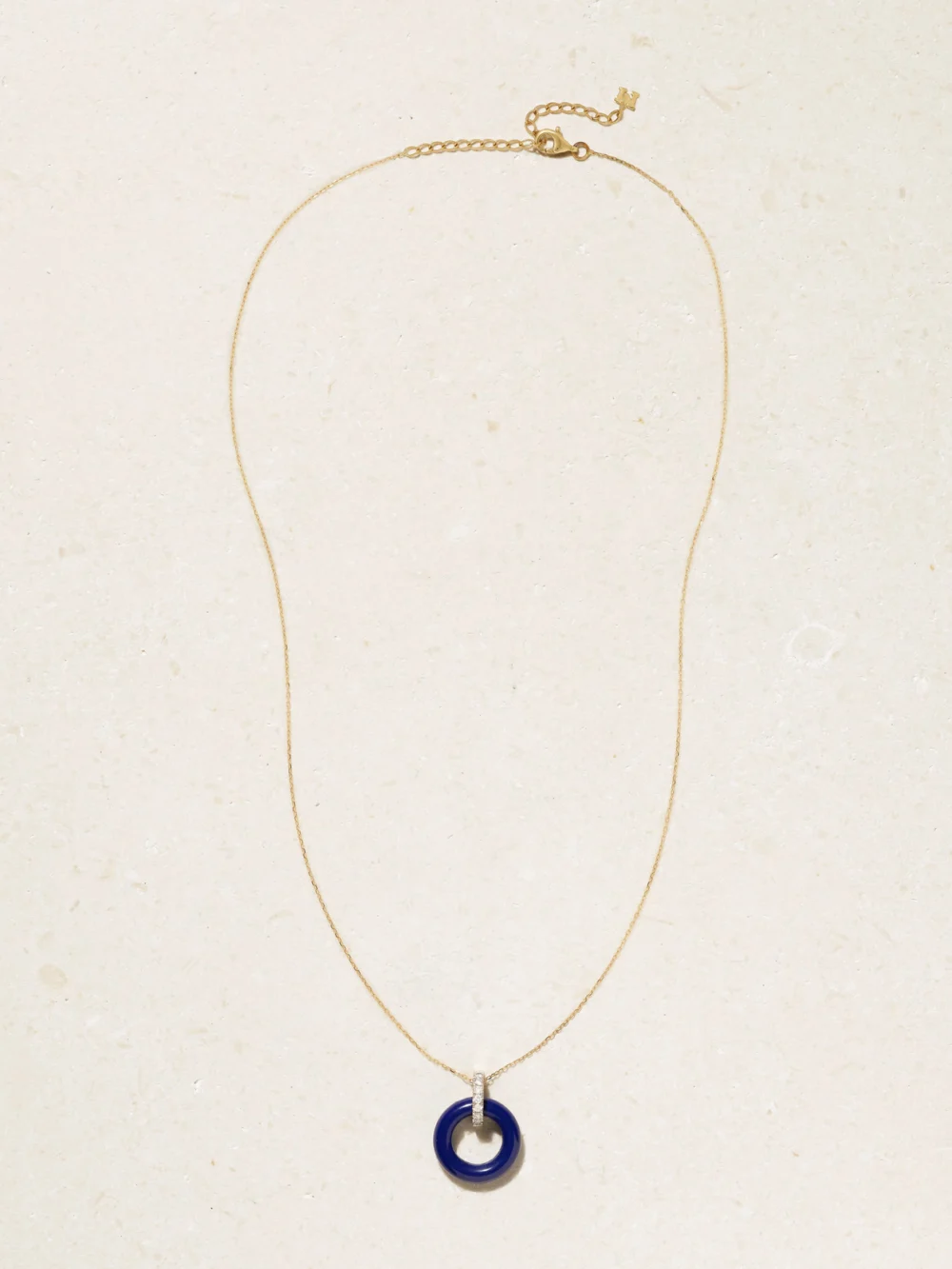 Close-up detail of the Mateo Donut 14-karat Gold, Lapis Lazuli and Diamond Necklace
