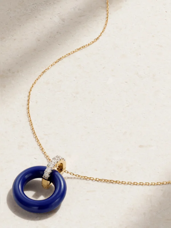 Mateo Donut 14-karat Gold, Lapis Lazuli and Diamond Necklace