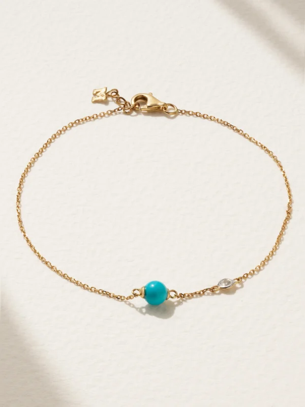 Mateo Dot 14-karat Gold, Turquoise and Diamond Bracelet