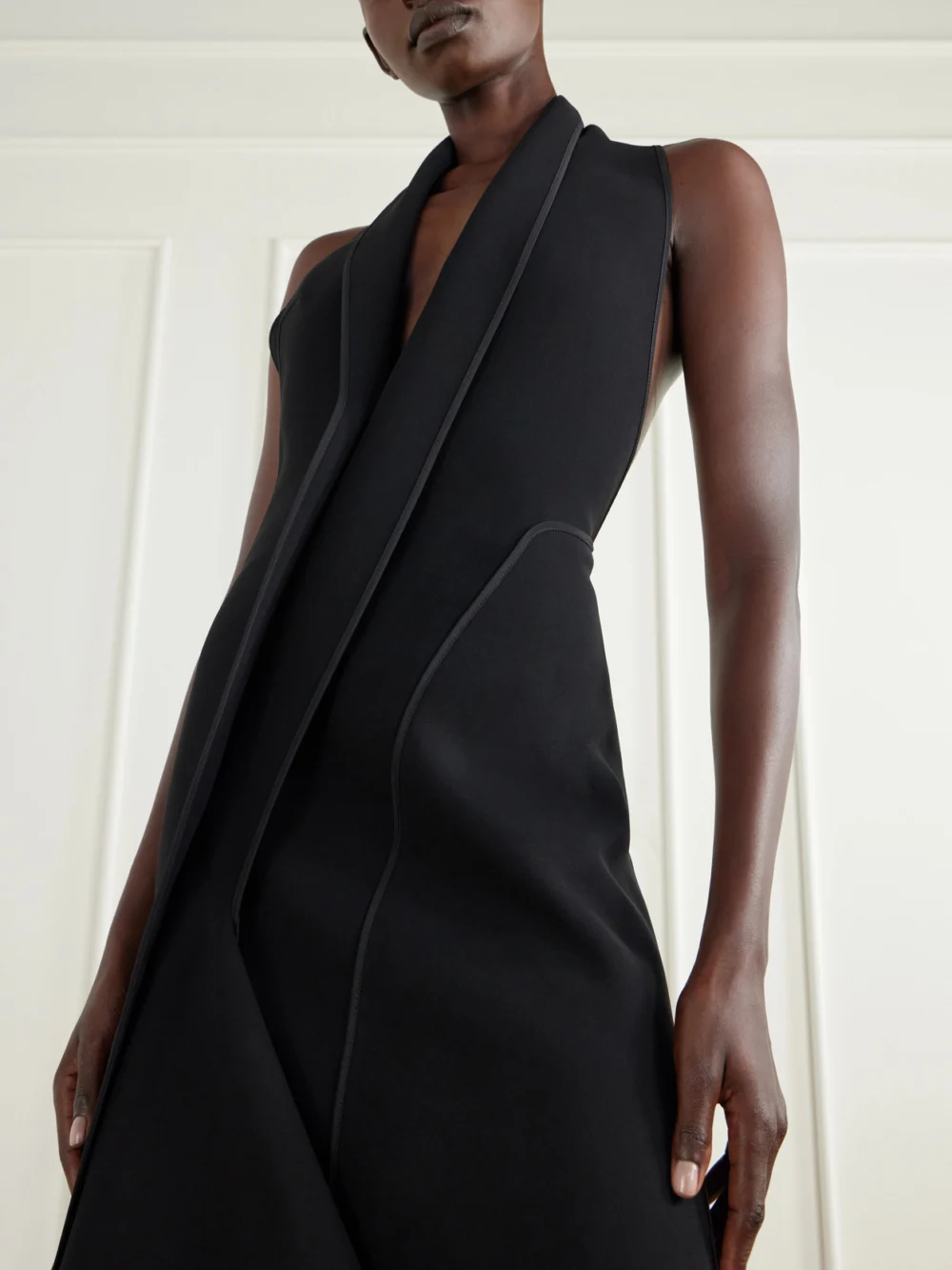 Close-up detail of the Maticevski Allude Halterneck Draped Crepe Gown