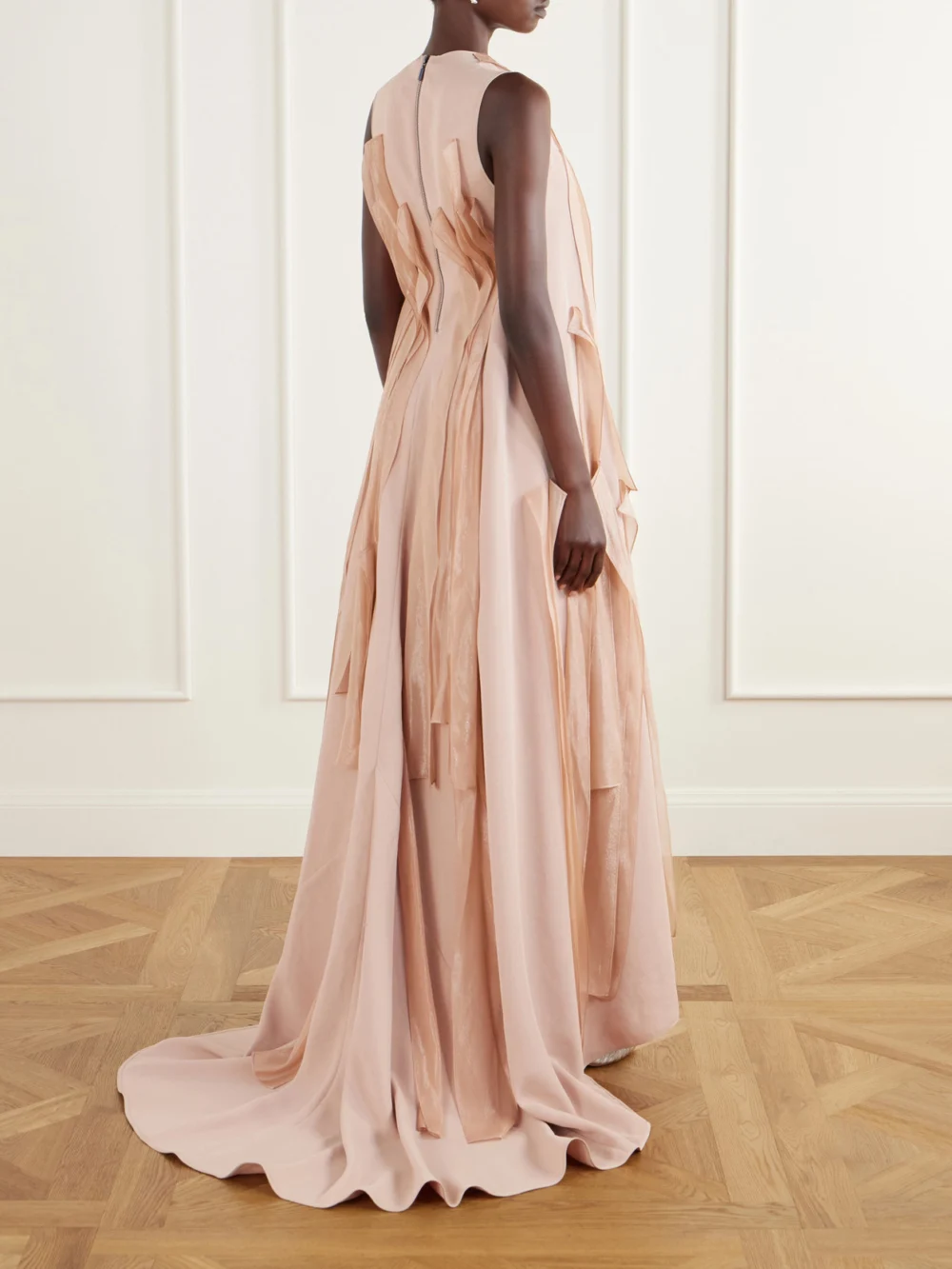 Back view of the Maticevski Beseech Draped Pleated Crepe and Satin Gown