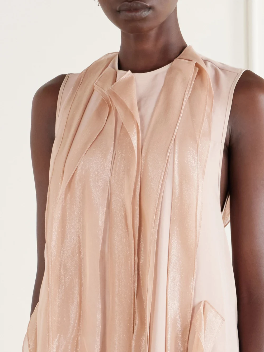 Close-up detail of the Maticevski Beseech Draped Pleated Crepe and Satin Gown