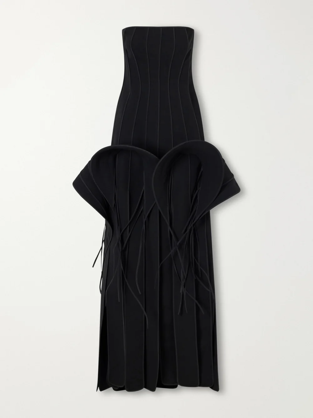 Maticevski Kingdom Strapless Ruffled Paneled Crepe Gown in black