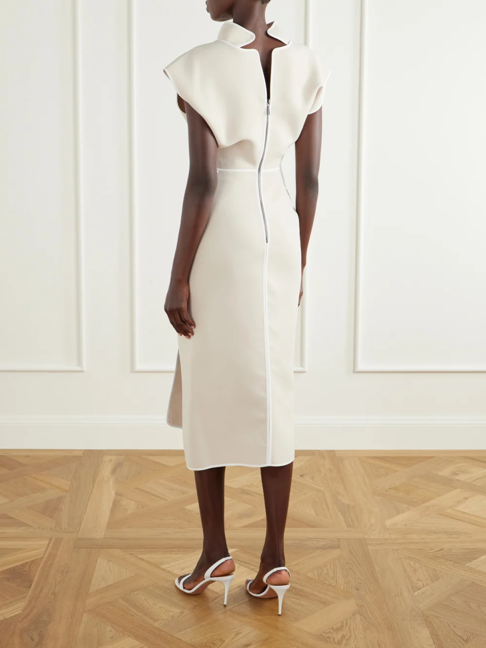 Back view of the Maticevski Pageant Paneled Crepe Midi Dress