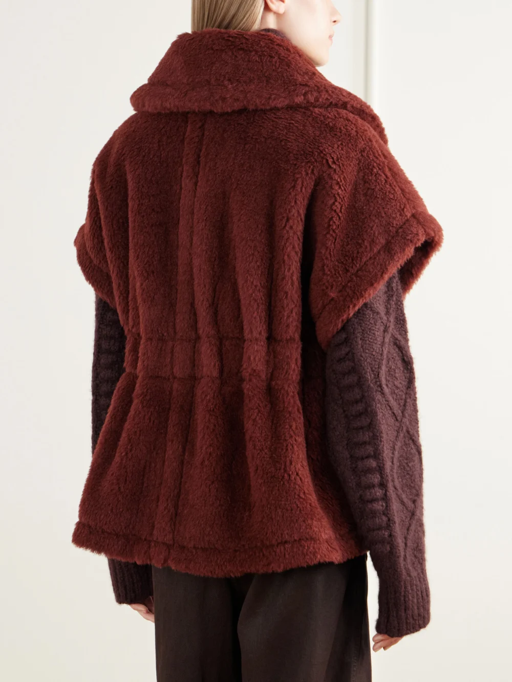Back view of the Max Mara Abavo Buckled Alpaca, Wool and Silk-blend Fleece Cape
