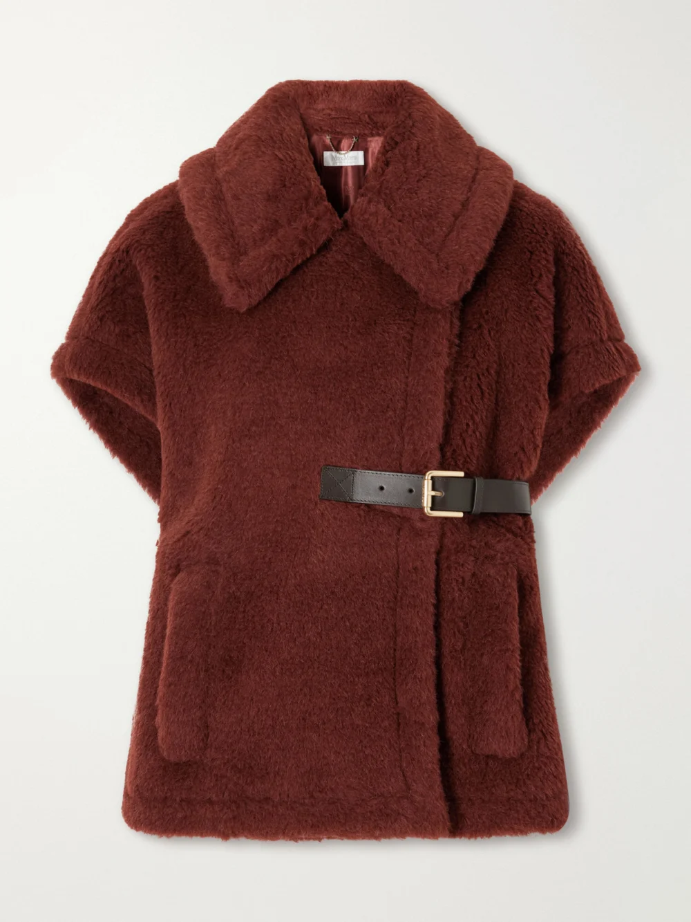 Max Mara Abavo Buckled Alpaca, Wool and Silk-blend Fleece Cape in burgundy