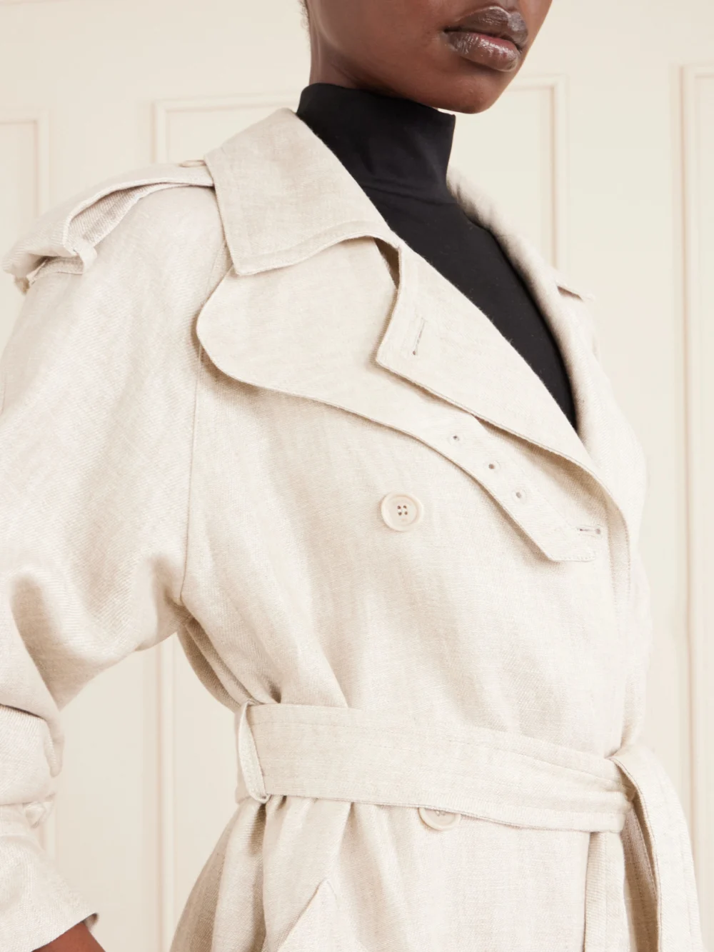 Close-up detail of the Max Mara Belted Linen-drill Trench Coat