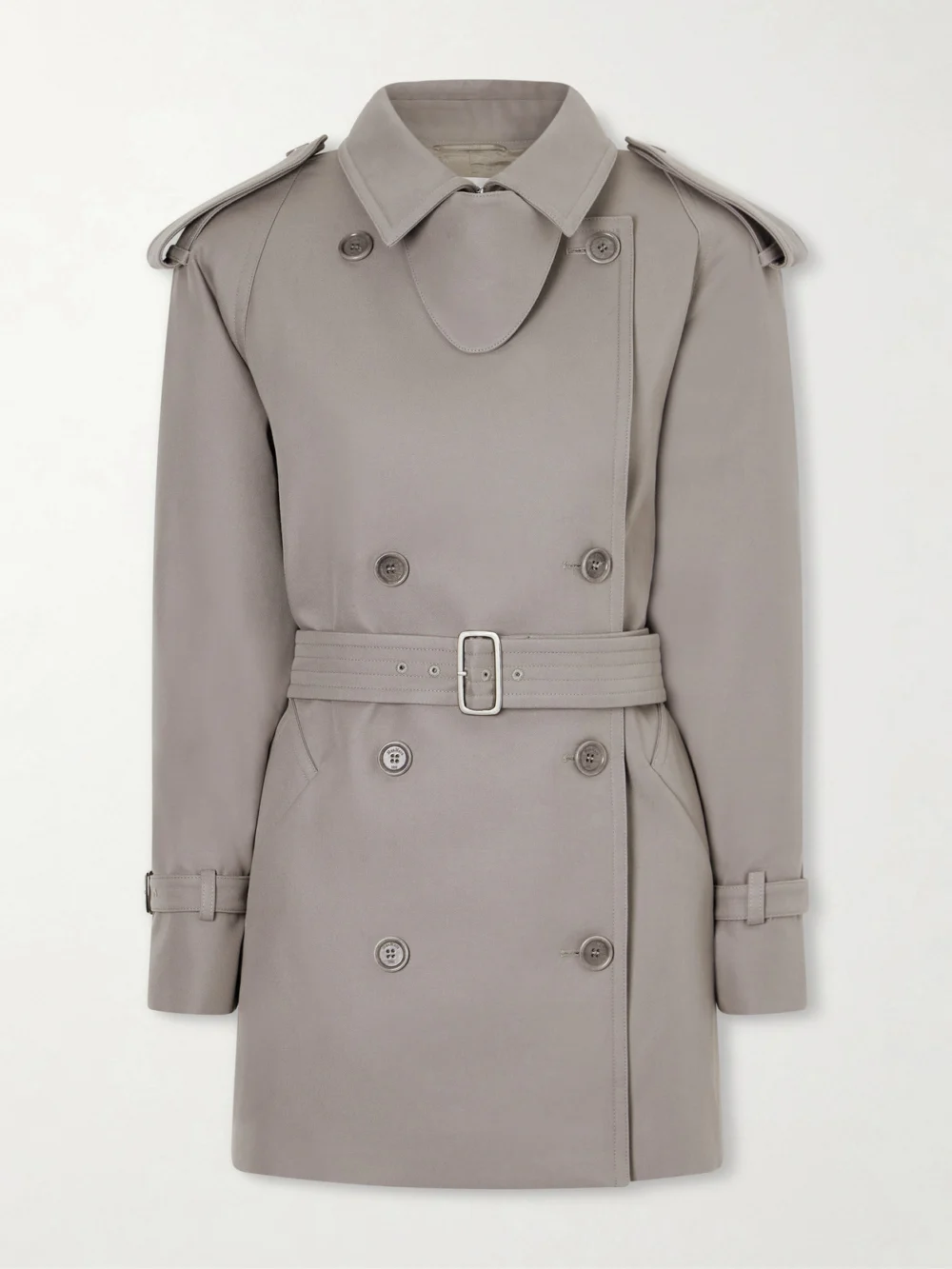 Max Mara Double-breasted Belted Cotton-gabardine Cropped Trench Jacket in gray