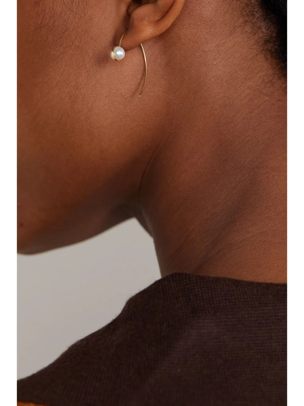 Melissa Joy Manning Wishbone 14-karat Recycled Gold Pearl Earrings, styled view
