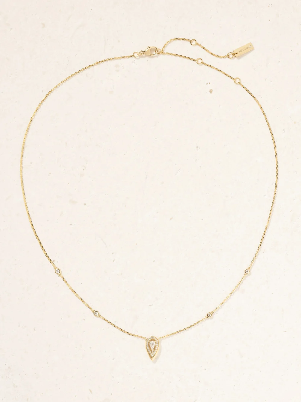 Close-up detail of the Messika Fiery 18-karat Gold Diamond Necklace