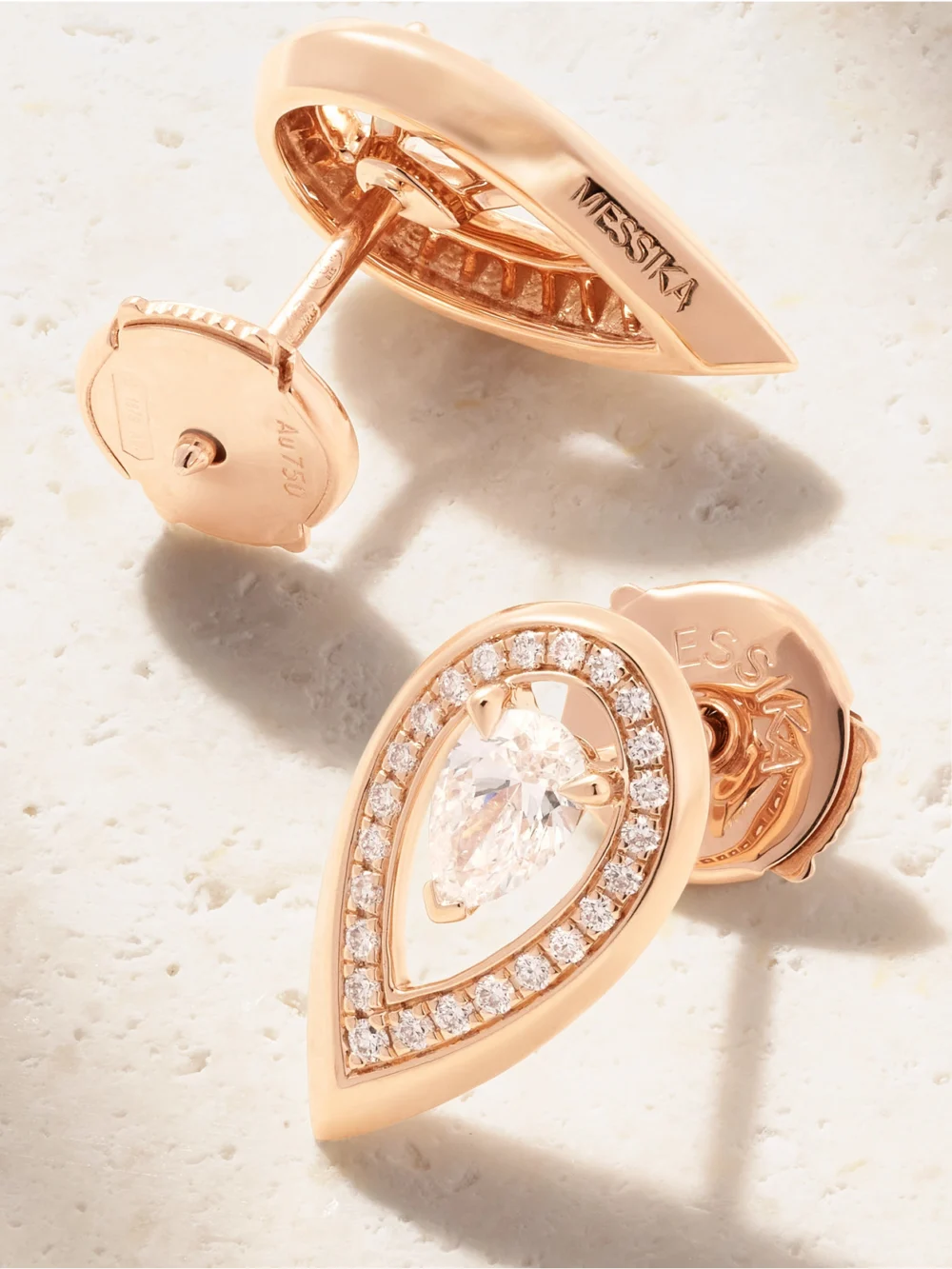 Close-up detail of the Messika Firey 18-karat Rose Gold Diamond Earrings