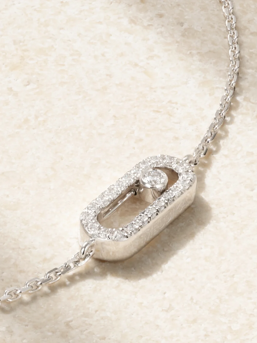 Close-up detail of the Messika Move Uno 18-karat White Gold Diamond Bracelet