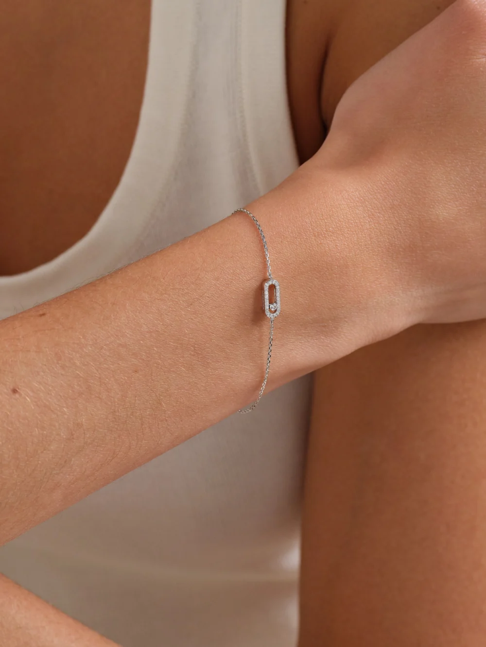 Messika Move Uno 18-karat White Gold Diamond Bracelet, styled view