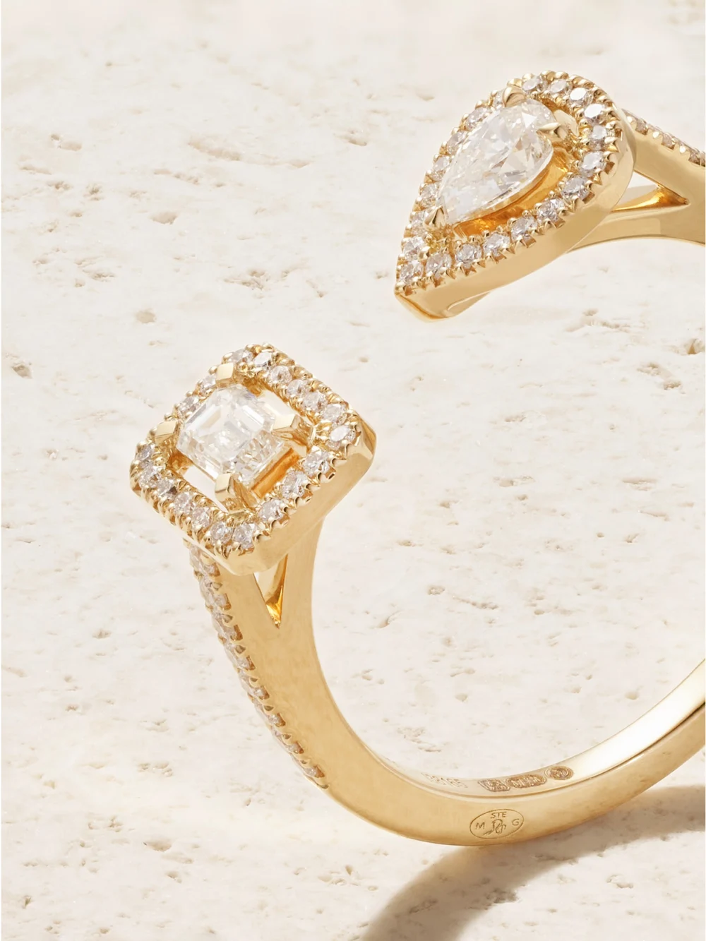 Close-up detail of the Messika My Twin Toi & Moi 18-karat Gold Diamond Ring