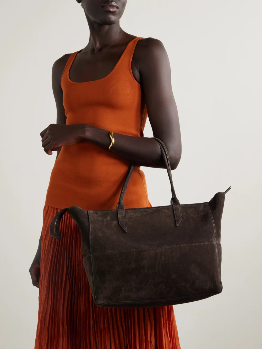 Métier Incognito 36 Paneled Suede Tote, styled view