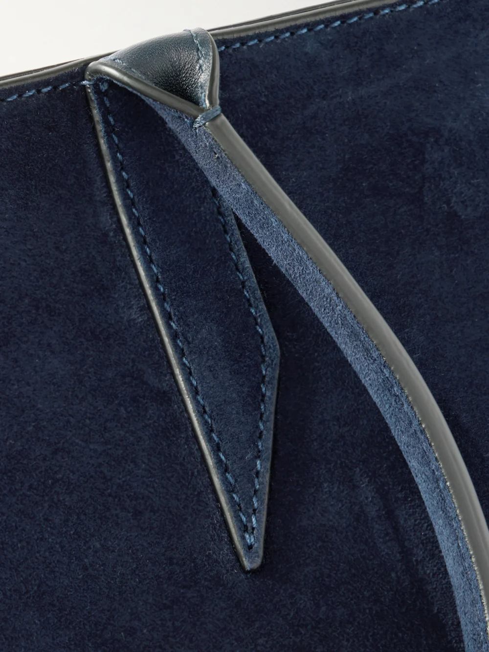 Close-up detail of the Métier Incognito 36 Paneled Suede Tote