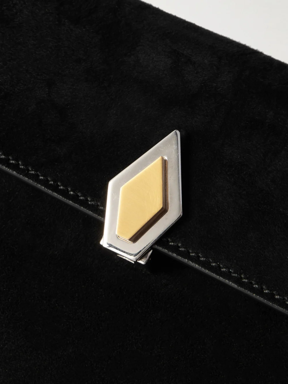 Close-up detail of the Métier Parallel 22 Small Suede Shoulder Bag