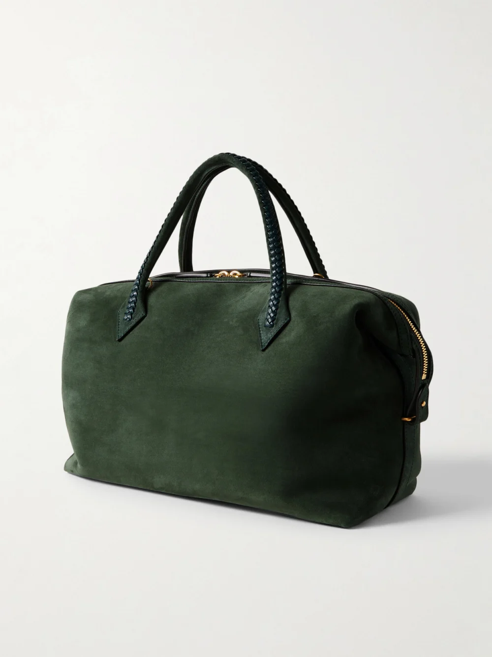 Back view of the Métier Vérité City Medium Braided Leather-trimmed Suede Tote