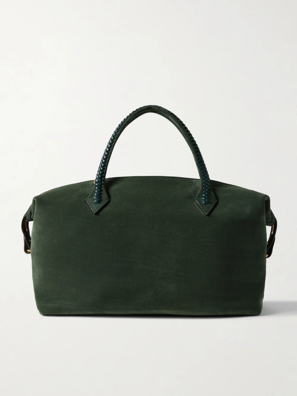 Métier Vérité City Medium Braided Leather-trimmed Suede Tote in emerald