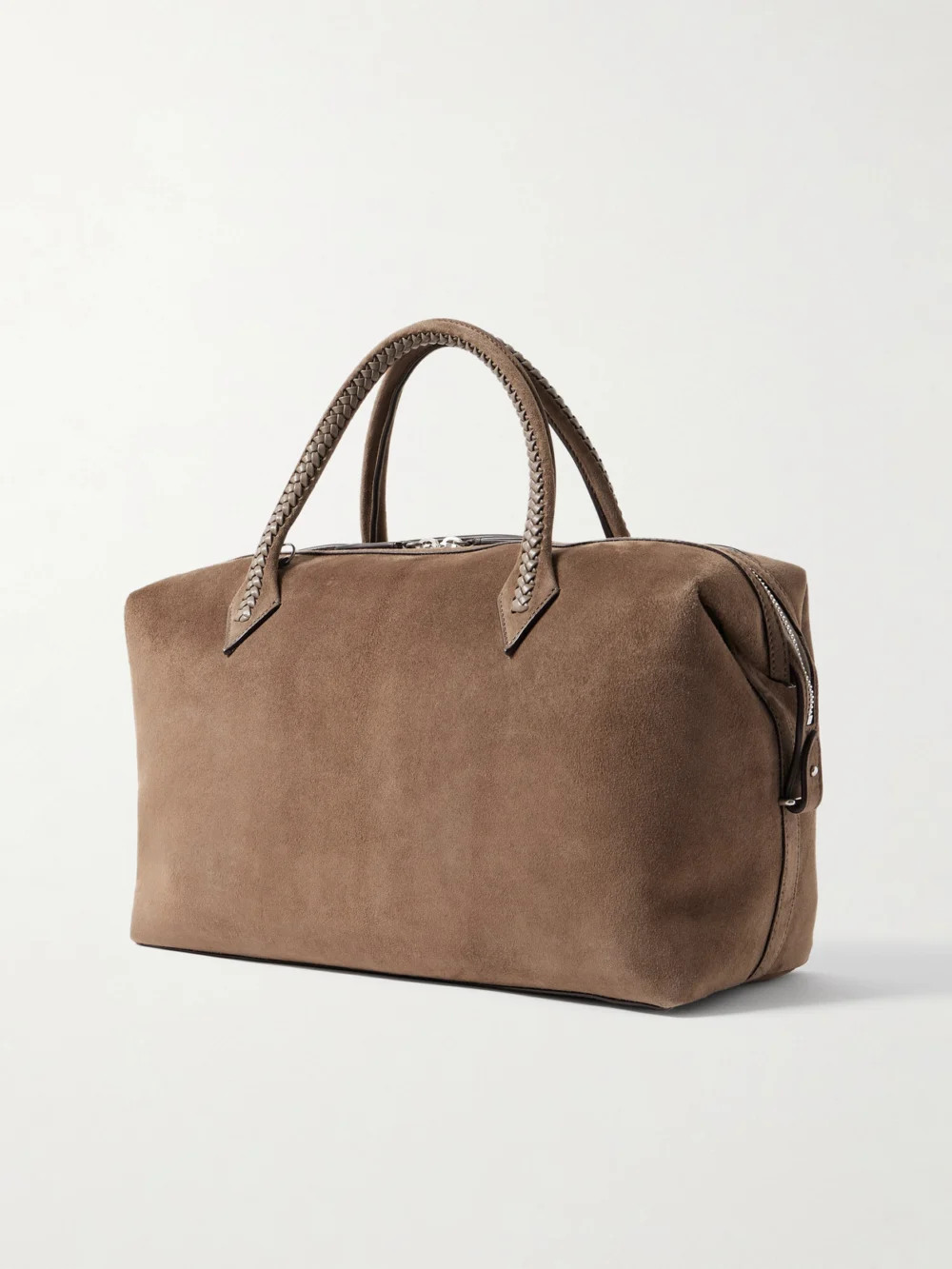 Back view of the Métier Vérité City Medium Braided Leather-trimmed Suede Tote