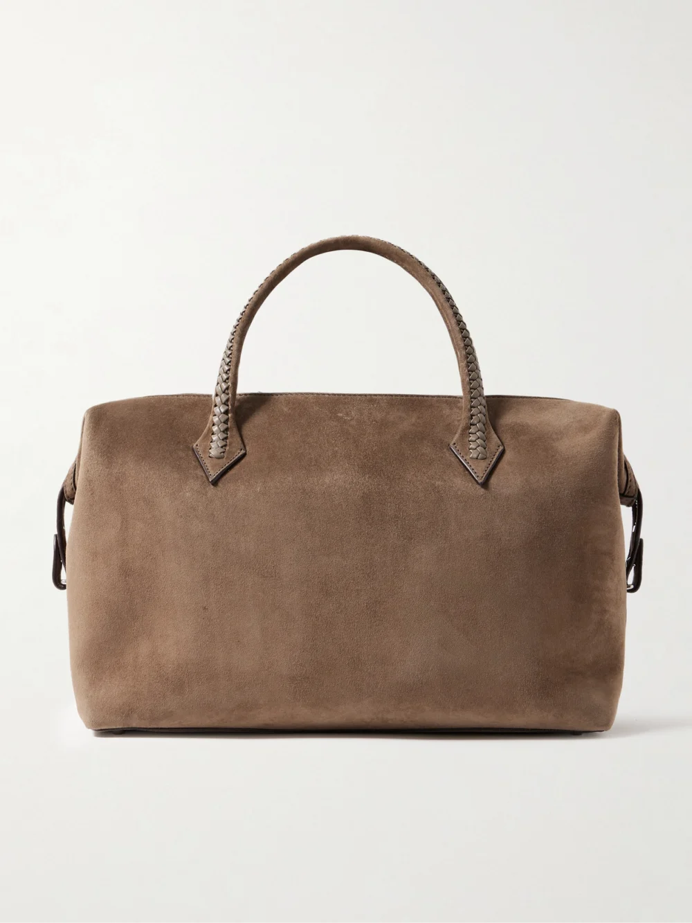 Métier Vérité City Medium Braided Leather-trimmed Suede Tote in taupe
