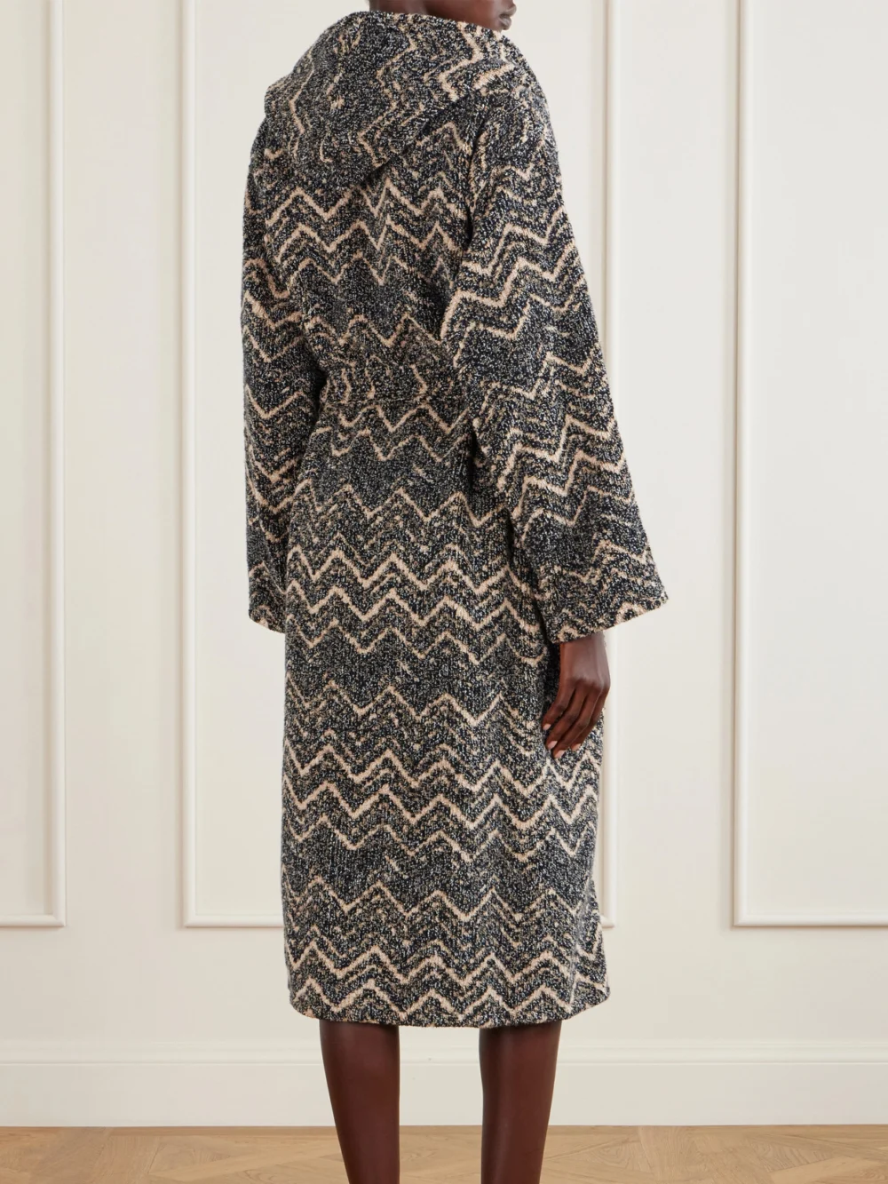 Back view of the Missoni Home Azul Striped Hooded Cotton-terry Robe