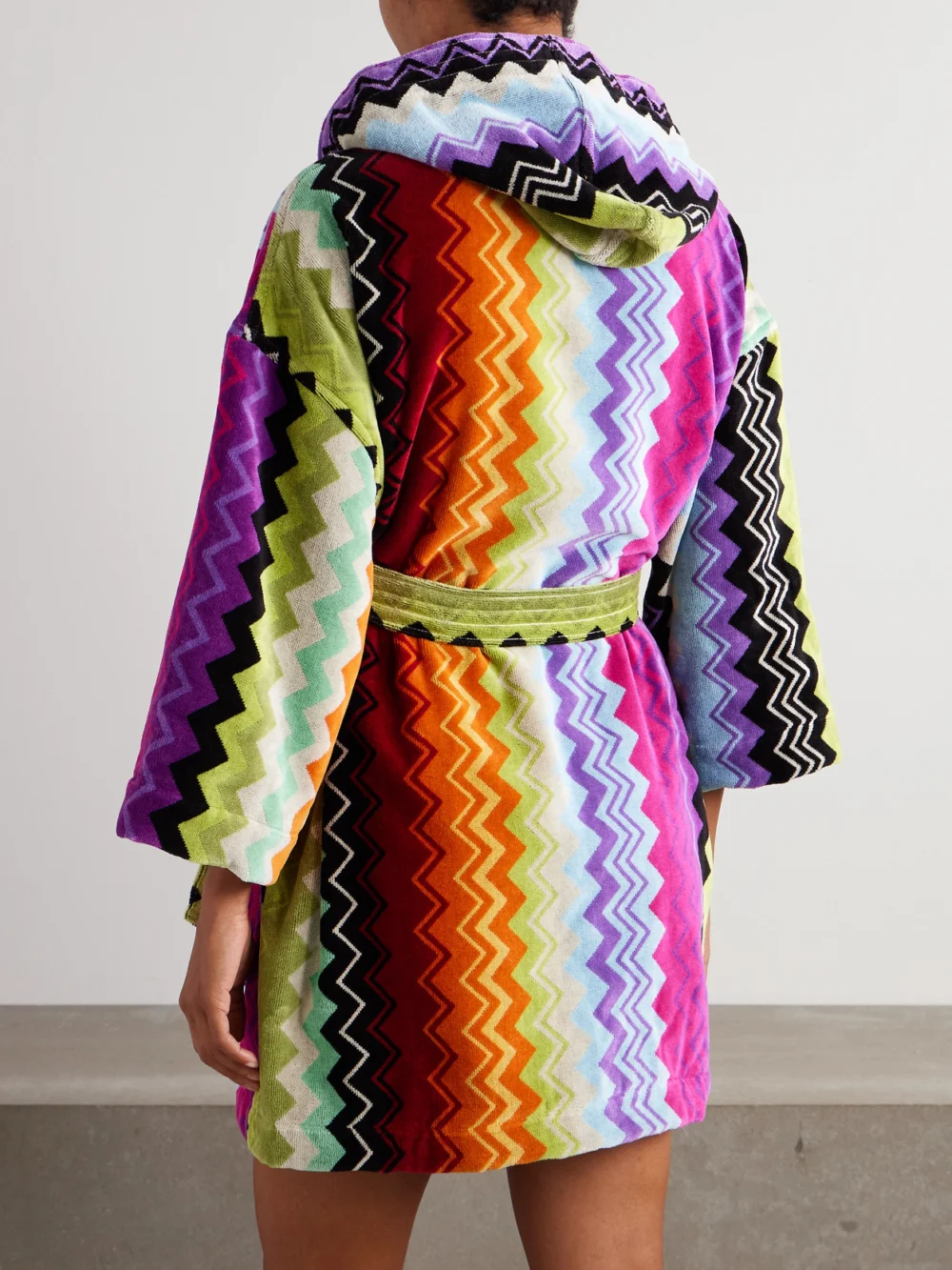 Back view of the Missoni Home Giacomo Belted Striped Cotton-terry Robe