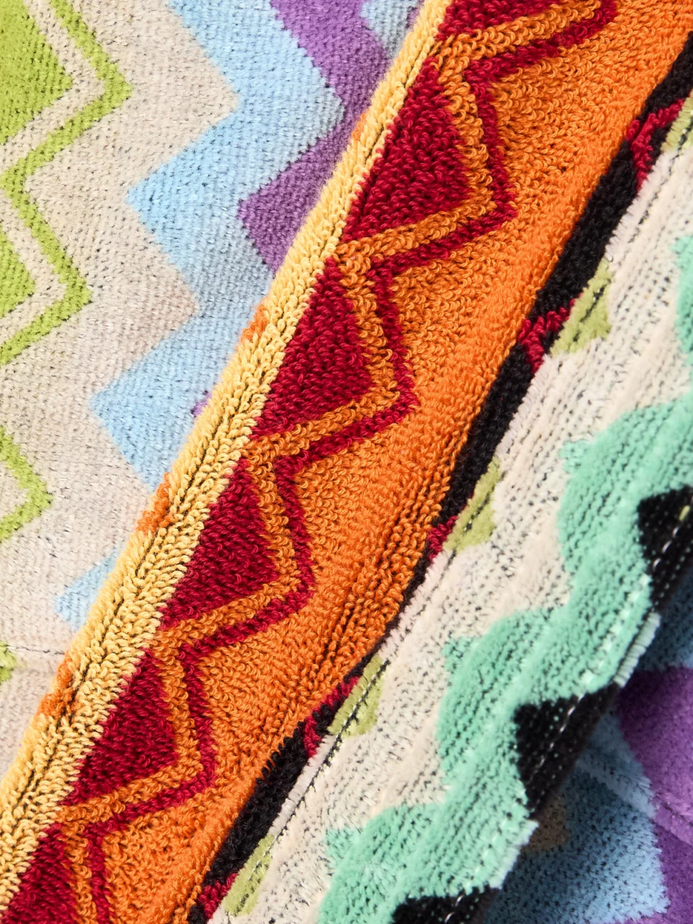 Close-up detail of the Missoni Home Giacomo Belted Striped Cotton-terry Robe